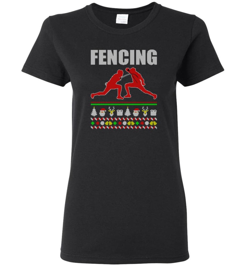Fencing Ugly Christmas Sweater Women Tee - Black / M
