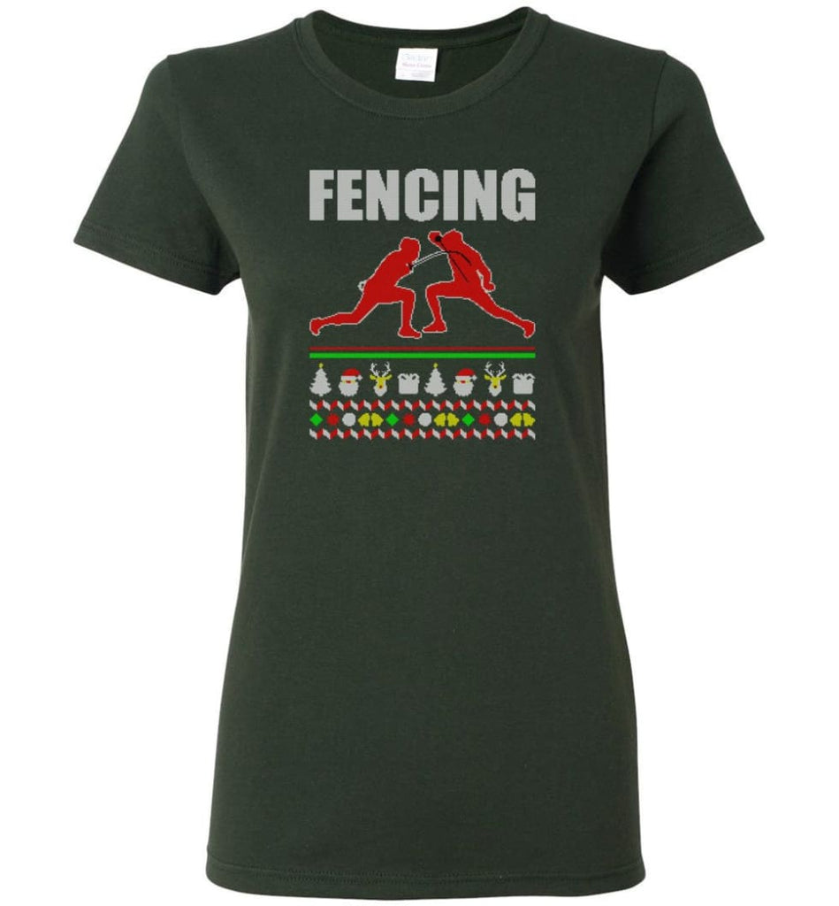 Fencing Ugly Christmas Sweater Women Tee - Forest Green / M