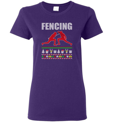 Fencing Ugly Christmas Sweater Women Tee - Purple / M