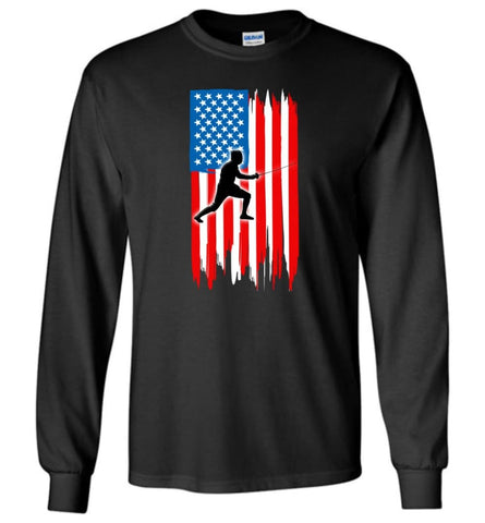 Fencing With American Flag - Long Sleeve T-Shirt - Black / M
