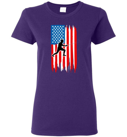 Fencing With American Flag Women Tee - Purple / M
