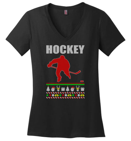 Football 2. Ugly Christmas Sweater Ladies V-Neck - Black / M