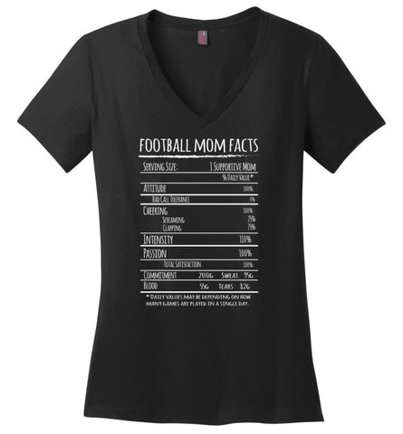 Football Mom Facts Shirt Funny Gift For Football Player Mother Ladies V-Neck - Black / M