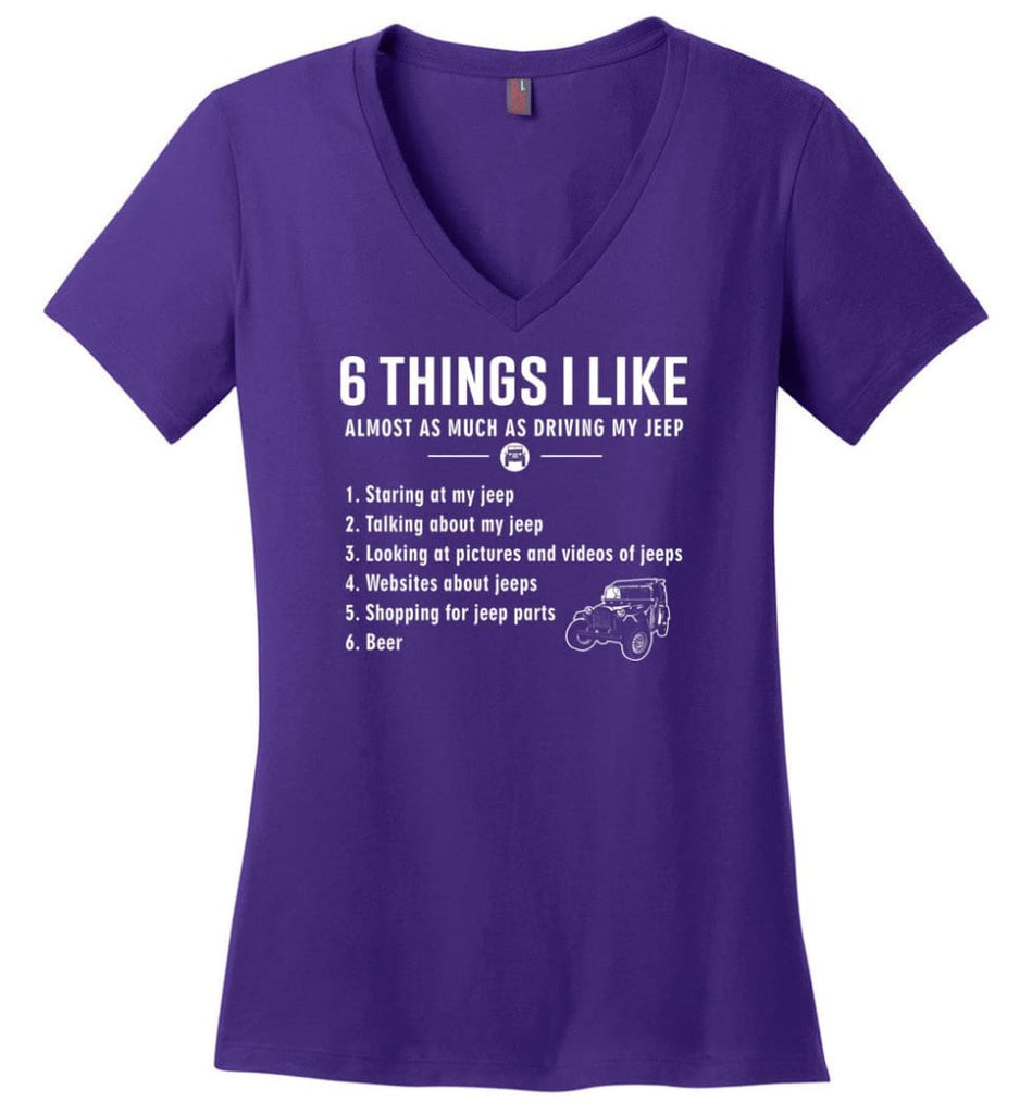Funny 6 Things I Like Jeep Funny Jeep Owner Ladies V-Neck - Purple / M
