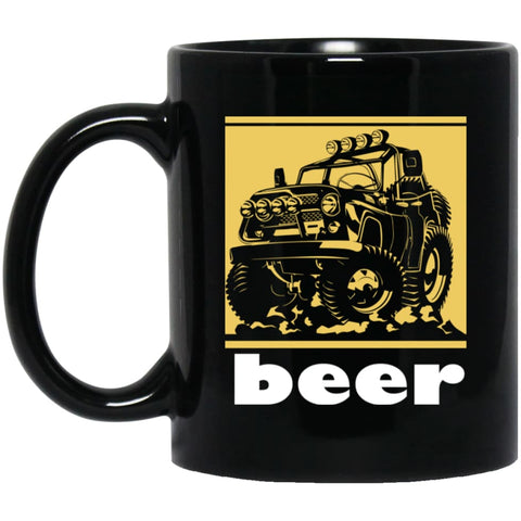 Funny Beer Alcohol Jeep 4x4 Drinking Lover 11 oz Black Mug - Black / One Size - Drinkware