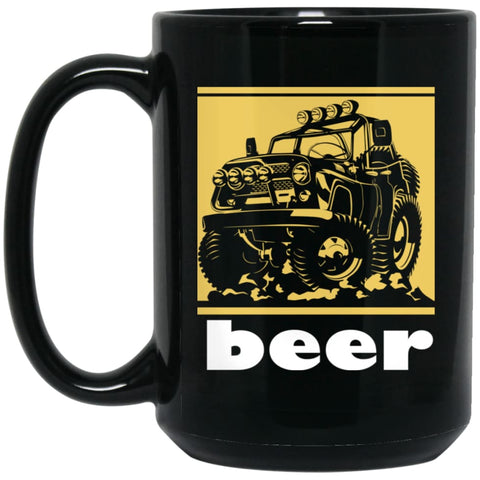 Funny Beer Alcohol Jeep 4x4 Drinking Lover 15 oz Black Mug - Black / One Size - Drinkware
