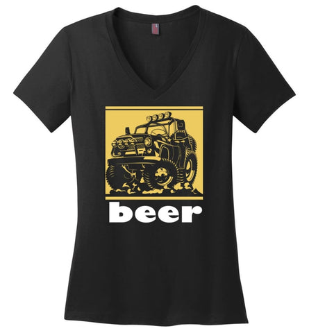 Funny Beer Alcohol Jeep 4X4 Drinking Shirt Truck Car Jeep Lover Ladies V Neck - Black / M - womens apparel