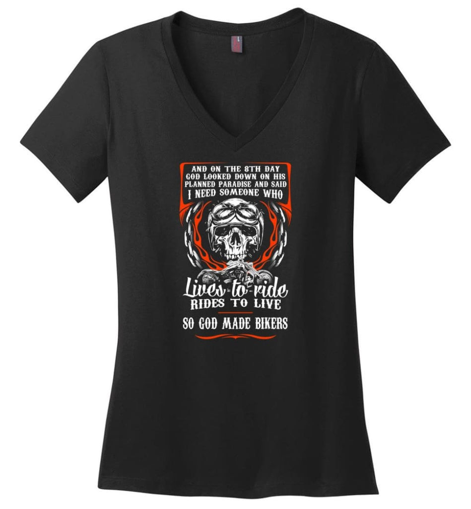 Funny Biker Shirt Grab Life By The Handlebars Shirt Ladies V-Neck - Black / M