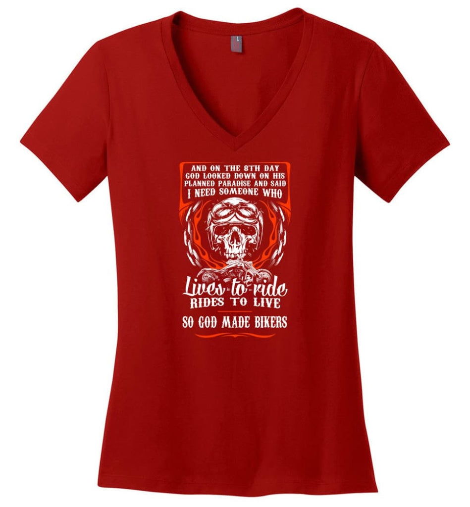 Funny Biker Shirt Grab Life By The Handlebars Shirt Ladies V-Neck - Red / M