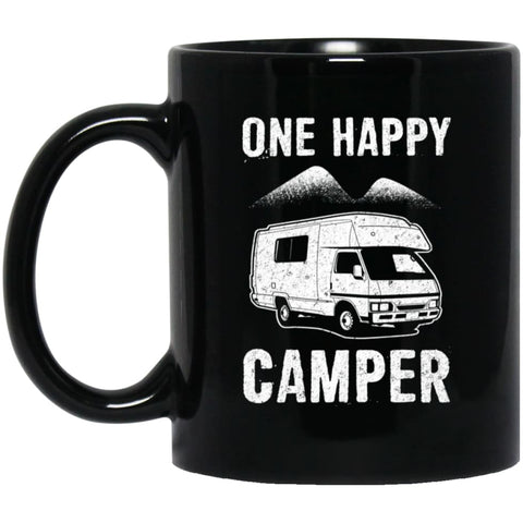 Funny Camping Lover One Happy Camper 11 oz Black Mug - Black / One Size - Drinkware