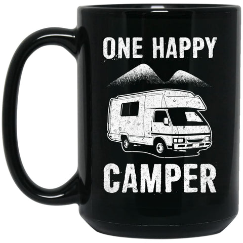 Funny Camping Lover One Happy Camper 15 oz Black Mug - Black / One Size - Drinkware