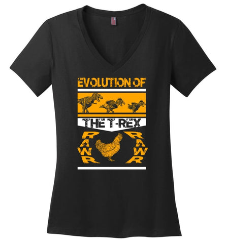 Funny Dinosaur Shirt Evolution Of The T Rex Rawr Chicken Ladies V-Neck - Black / M