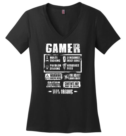 Funny Gamer Label Shirt Funny Gift for Who love Video Game Gamers Gaming Addicted - Ladies V-Neck - Black / M