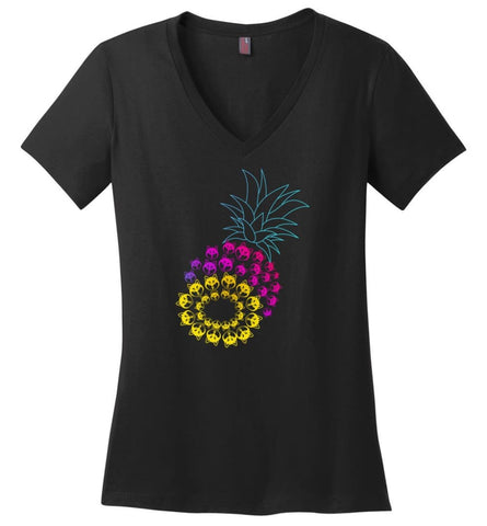 Funny Graphic Husky Pineapple - Ladies V-Neck - Black / M - Ladies V-Neck