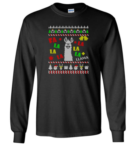 Funny Llama Ugly Llama Christmas Gift Hoodie Llamas Xmas Long Sleeve T-Shirt - Black / M