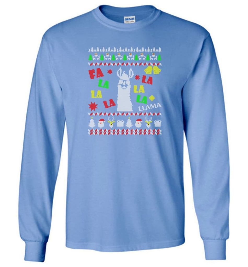 Funny Llama Ugly Llama Christmas Gift Hoodie Llamas Xmas Long Sleeve T-Shirt - Carolina Blue / M