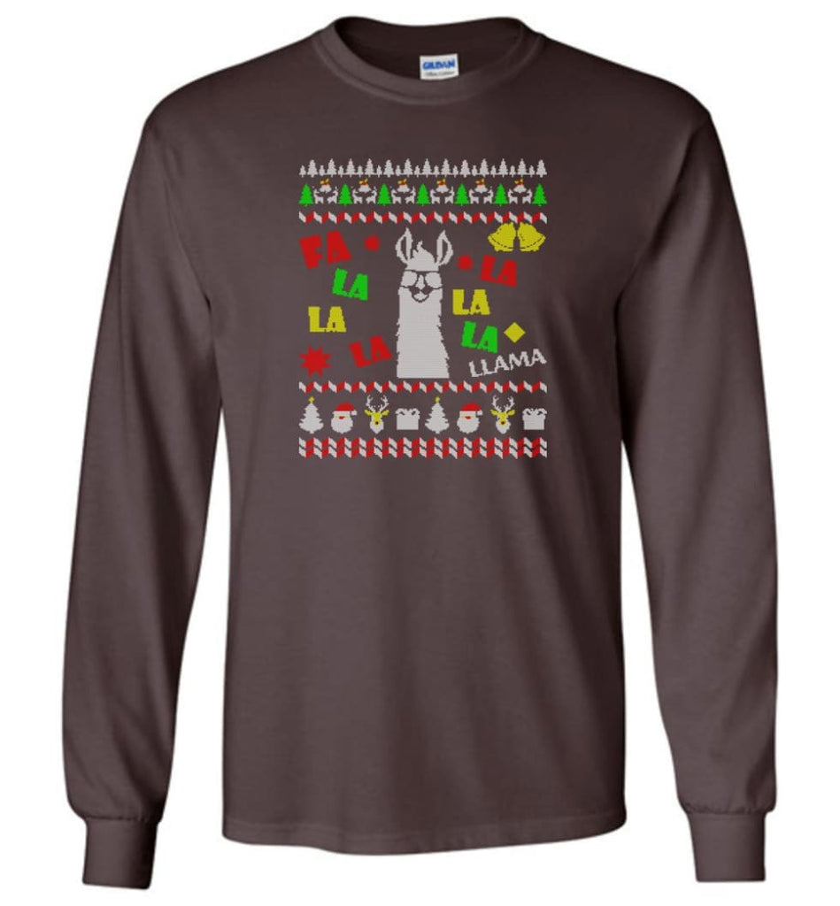 Funny Llama Ugly Llama Christmas Gift Hoodie Llamas Xmas Long Sleeve T-Shirt - Dark Chocolate / M
