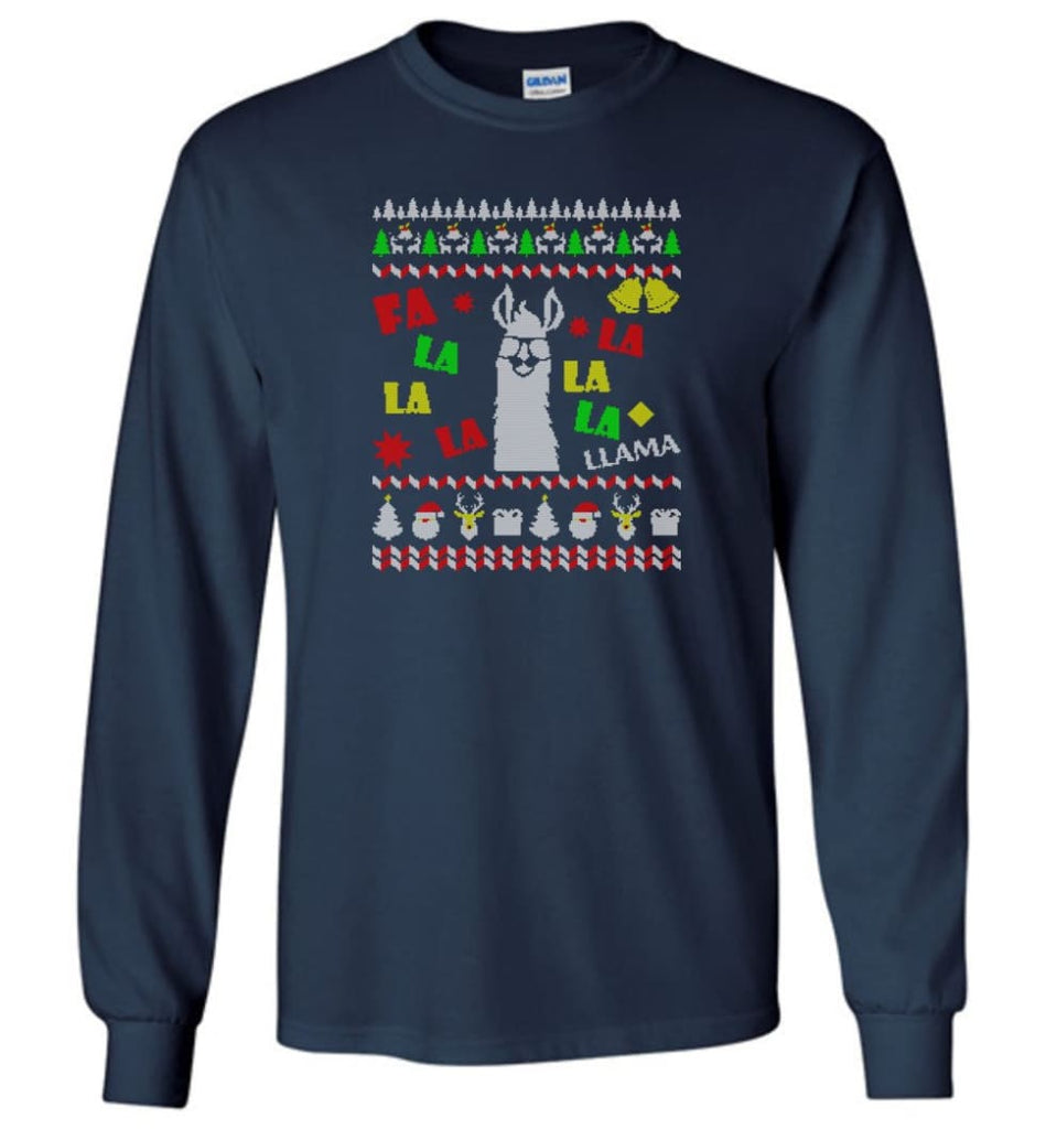 Funny Llama Ugly Llama Christmas Gift Hoodie Llamas Xmas Long Sleeve T-Shirt - Navy / M