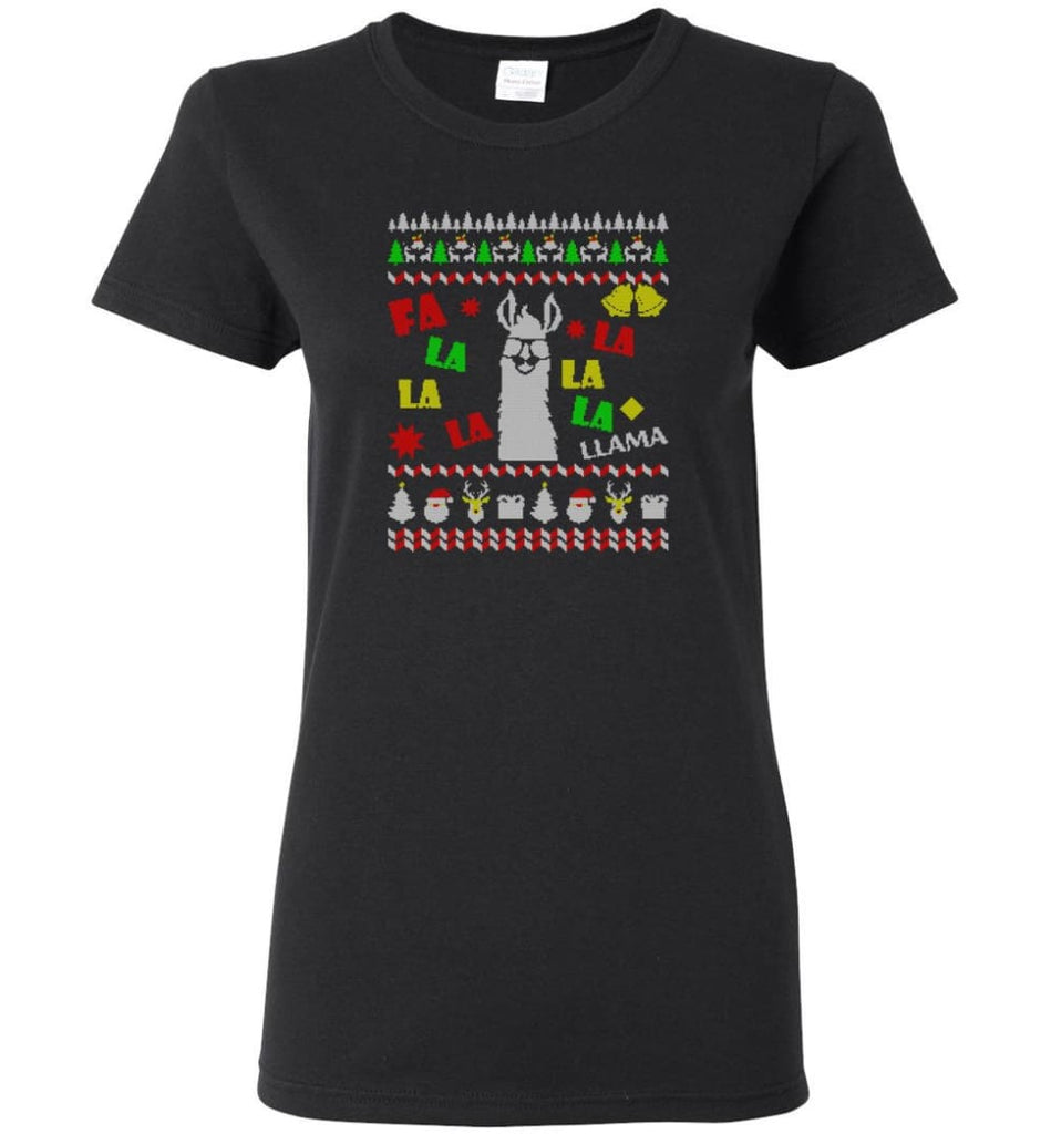 Funny Llama Ugly Christmas Sweater Llama Christmas Gift Hoodie Llamas Xmas Women’s Shirts - Black / M