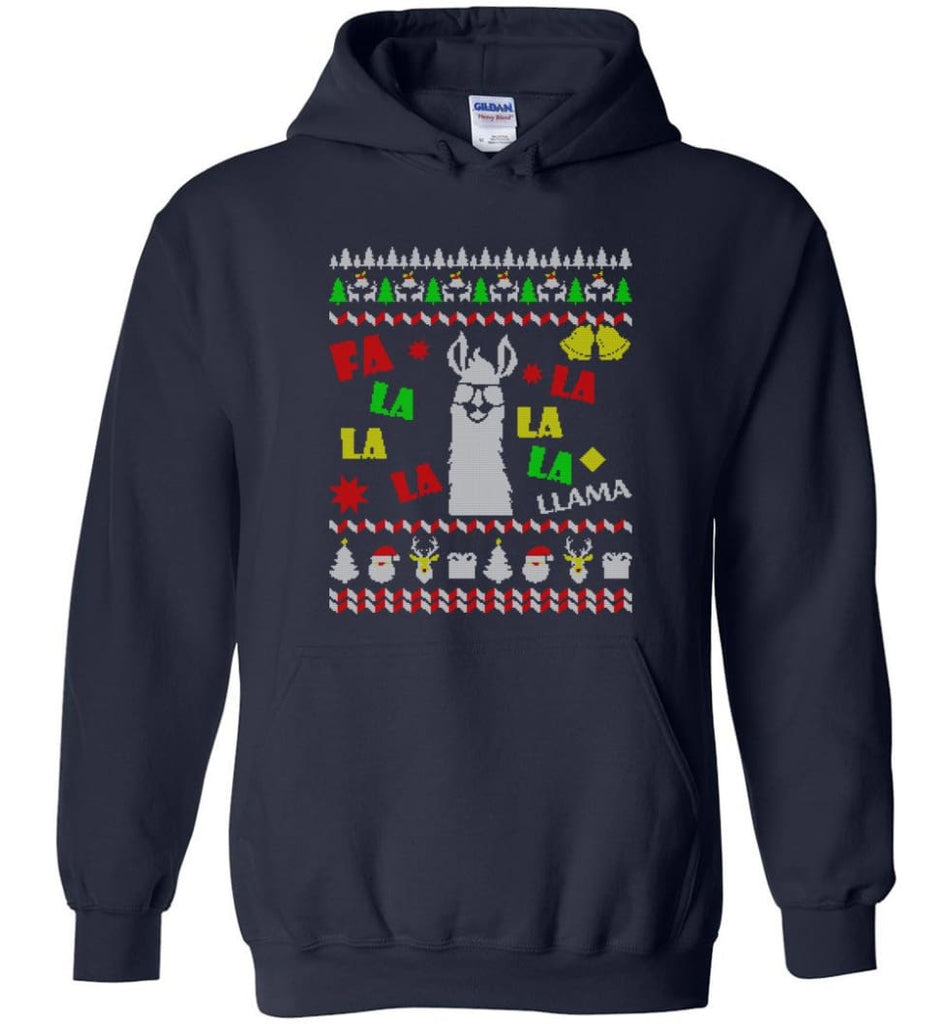 Funny Llama Ugly Christmas Sweater Llama Christmas Gift Hoodie Llama Xmas Sweatshirt Hoodie - Navy / M