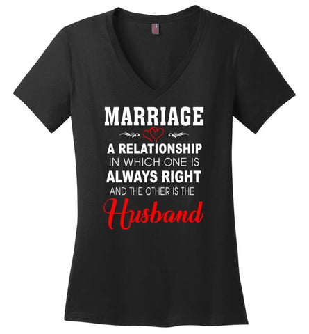 Funny Marriage Shirt Gift for Wife and Husband Couples - Ladies V-Neck - Black / M