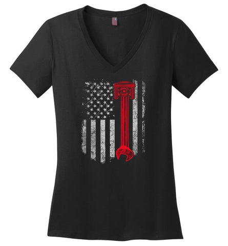 Funny Mechanic Shirt American Mechanic Shirt Presents For Diesel And Car Mechanics - Ladies V-Neck - Black / M