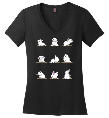 Funny Rabbit Yoga Shirt Gift For Yoga Lovers or Yogist Or Rabbit Lovers - Ladies V-Neck - Black / M