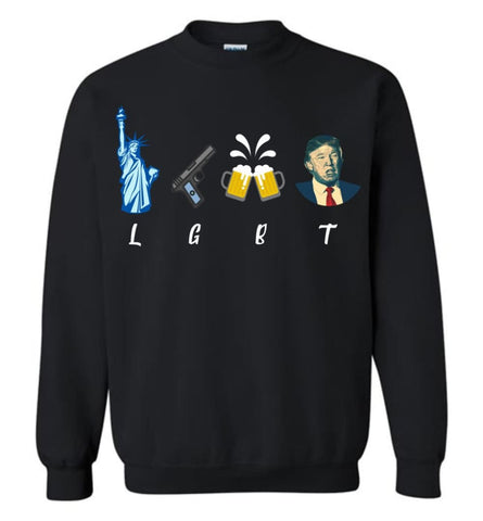Funny Trump Shirt Liberty Gun Beer Trump Lgbt Sweatshirt - Black / M