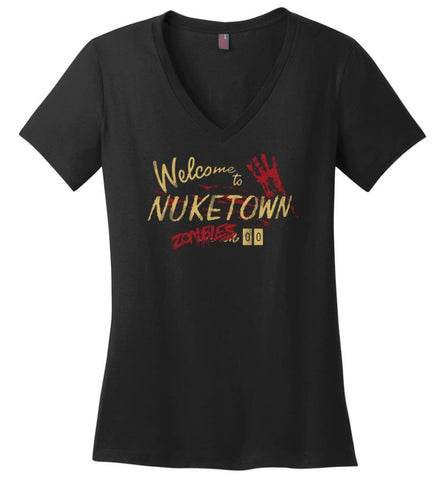 Geek Welcome to Nuketown 00 Zombies CoD Gaming Fans Ladies V-Neck - Black / S