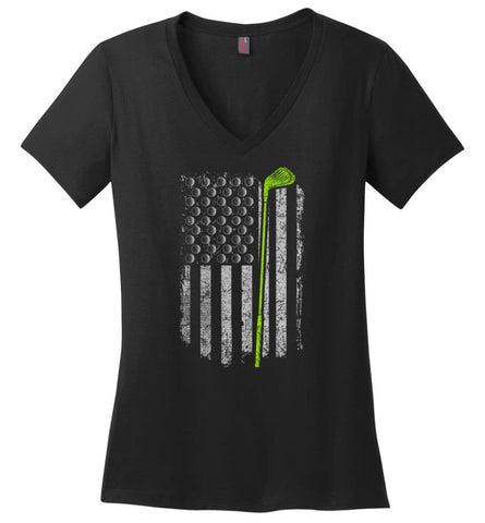 Golf American Flag Shirt Gift for Golf Player Love Golf - Ladies V-Neck - Black / M