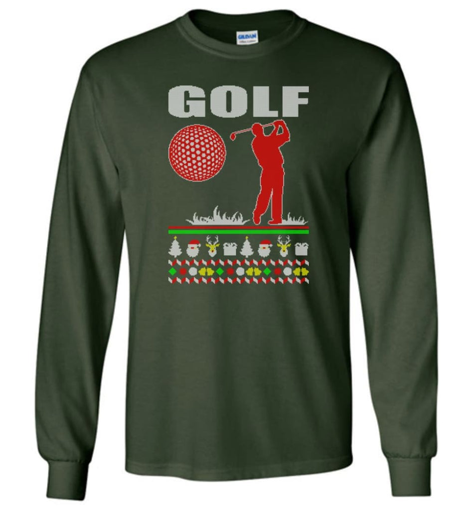 Golf Ugly Christmas Sweater - Long Sleeve T-Shirt - Forest Green / M