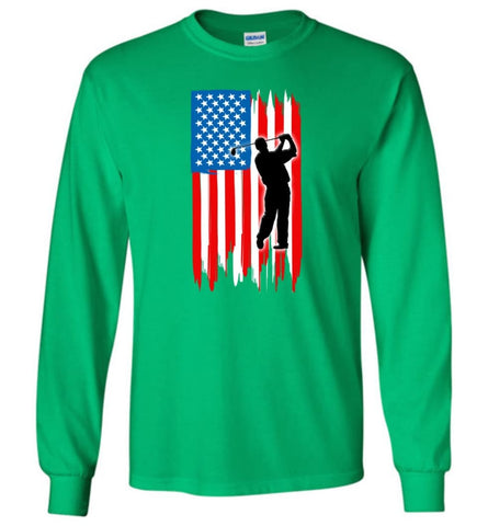 Golf With American Flag Long Sleeve - Irish Green / M