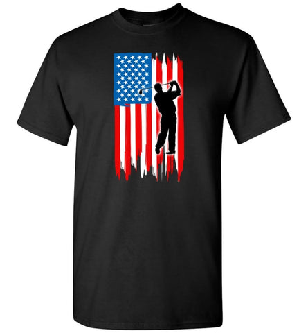 Golf With American Flag - Short Sleeve T-Shirt - Black / S