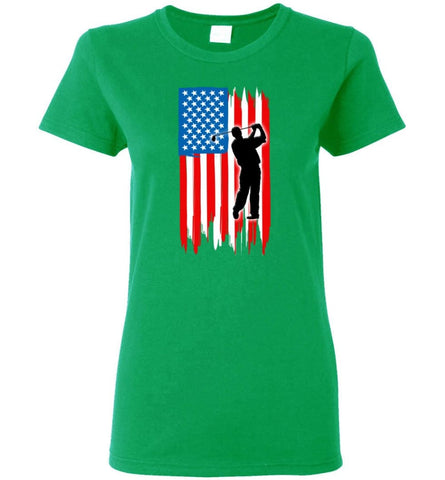 Golf With American Flag Women Tee - Irish Green / M