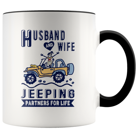 Husband And Wife Jeeping Partners For Life Funny Jeep Couple Lover Gift Premium Accent Mug
