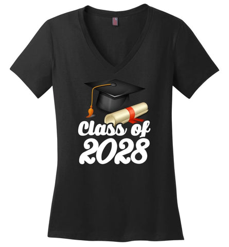 Graduation Gift Shirt Class Of 2028 Graduates Ladies V Neck - Black / M - womens apparel