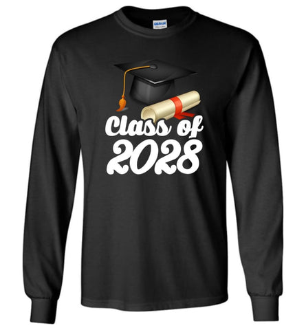 Graduation Gift Shirt Class Of 2028 Graduates Long Sleeve - Black / M