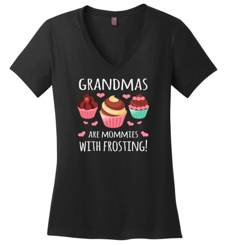 Grandmas Are Mommies With Frosting Shirt Christmas Gift for Grandma Ladies V-Neck - Black / M