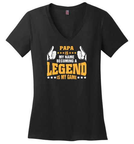 Granpop Is My Name Becoming A Legend Is My Game Ladies V-Neck - Black / M