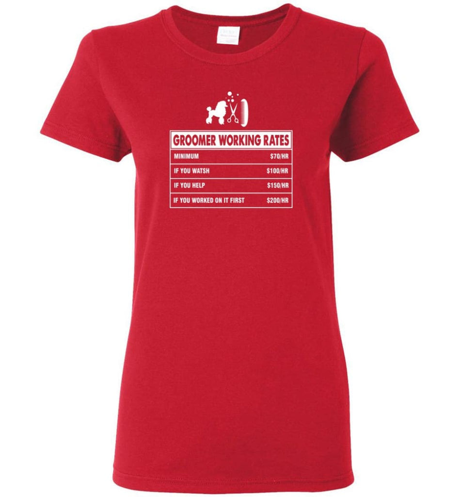 Groomer Working Rates Funny Groomer Dog Lovers Poodle Ownes Women Tee - Red / M