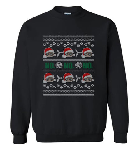 Grumpy Cat Ugly Christmas Ho Ho No Grumpy Cat Sweater Angry Cat Xmas Sweatshirt - Black / M
