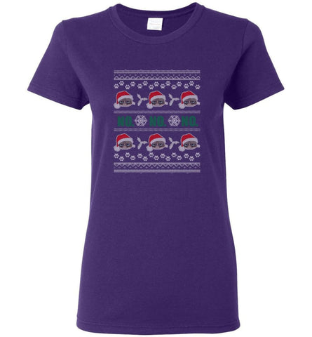 Grumpy Cat Ugly Christmas Ho Ho No Grumpy Cat Sweater Angry Cat Xmas Women T-Shirt - Purple / M