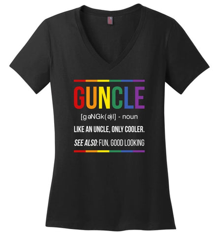 Guncle Funny Gun Uncle Noun Cooler Uncle Fun Good Looking - Ladies V-Neck - Black / M