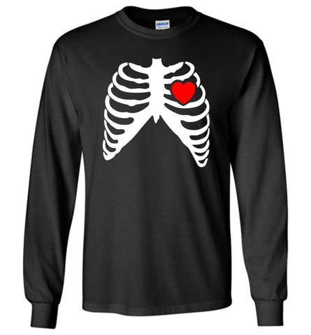 Halloween Costume Pregnant Skeleton Xray Costume - Long Sleeve T-Shirt - Black / M