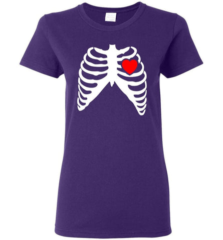 Halloween Costume Pregnant Skeleton Xray Costume Women Tee - Purple / M