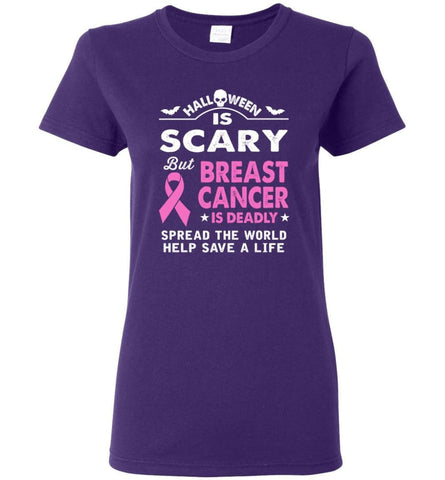 Halloween Is Scary But Breast Cancer Is Deadly Women Tee - Purple / M