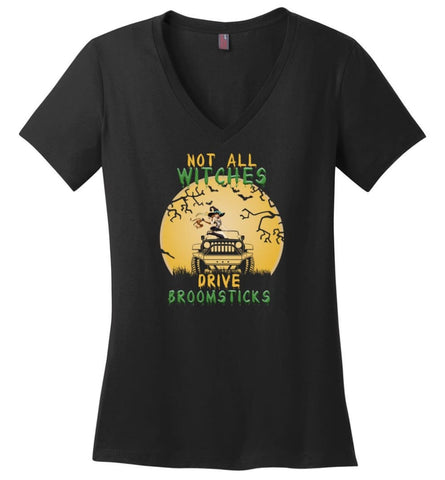 Halloween Not All Witches Drive Broomsticks Jeep Lover - Ladies V-Neck - Black / M - Ladies V-Neck
