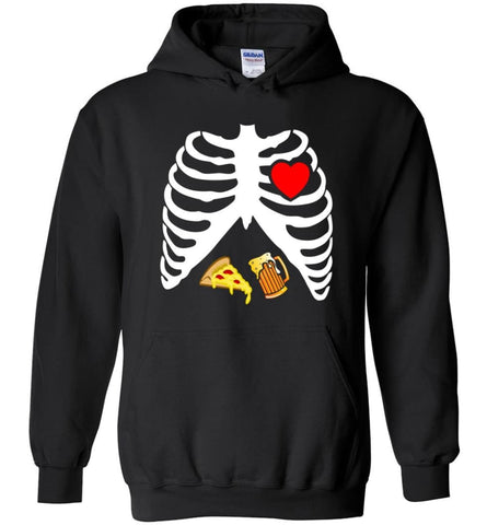 Halloween Skeleton Maternity Pizza & Beer Hoodie - Black / M