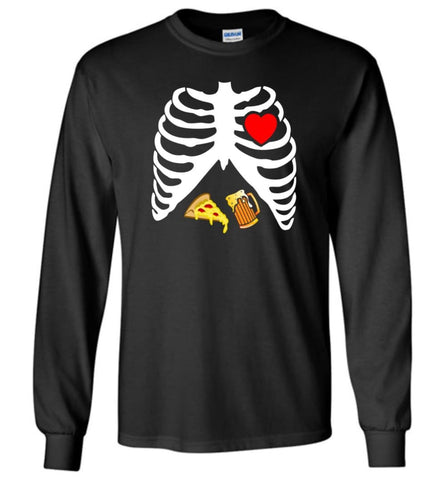 Halloween Skeleton Maternity Pizza & Beer Long Sleeve T-Shirt - Black / M