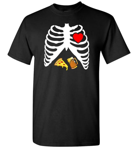 Halloween Skeleton Maternity Pizza & Beer T-Shirt - Black / S